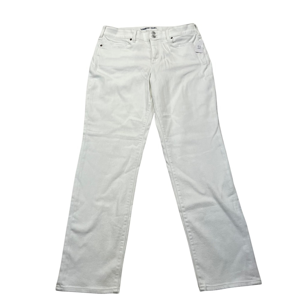 Lands End High Rise Straight Leg Women's 16W Shaping White Jeans Control Panel